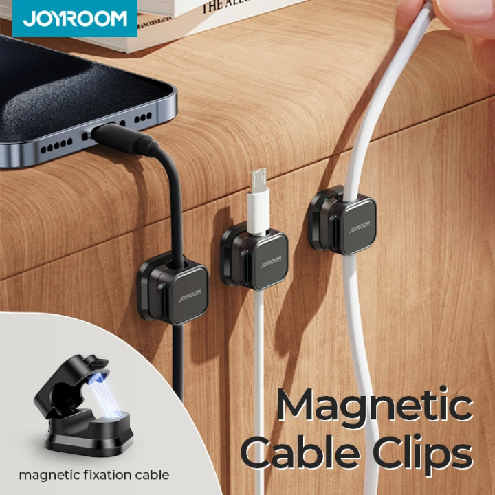 6 Clips Câbles Magnétiques QWORK - Organisateur De Câbles Rotatif - Adhésif Sans Trace - Pour Bureau & Maison