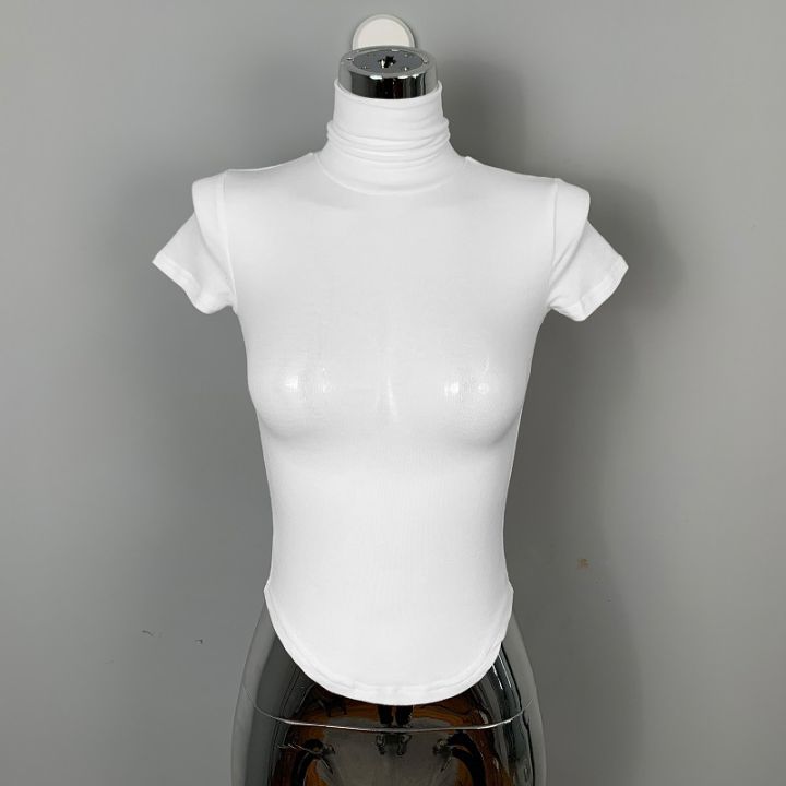 Sexy%20Hot%20Girl%20Skinny%20Slimming%20Big%20Chest%20Temperament%20Wild%20Turtleneck%20Short%20Sleeve%20T%20T-shirt%20Top%20Women's%20Clothing%20-%20Image%207