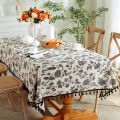 American pastoral style cotton linen green tassel tablecloth floral pattern rectangular dining table, coffee table tablecloth cross-border wholesale.