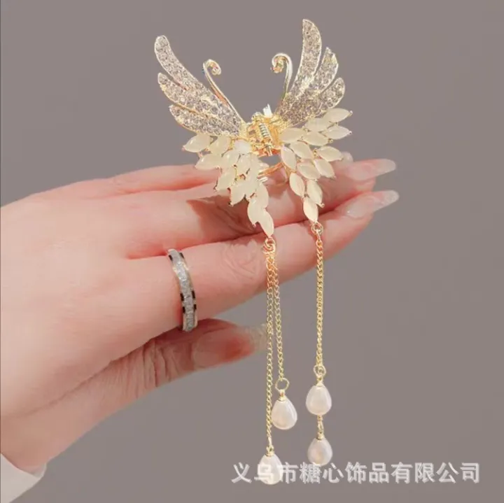 Elegant%20Opal%20Butterfly%20Hairpin/Hairclip/Claw/Kakra%20For%20Women%20Fairy%20Air%20Tassel%20Pendant%20Gripper%20Rhinestone%20Small%20Gripper%20On%20The%20Back%20Of%20The%20Head%20For%20Women%20-%20Image%202