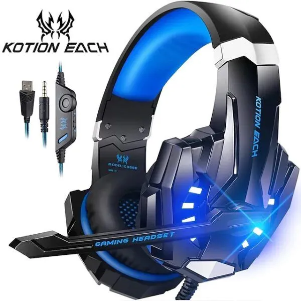 KOTION EACH G9000 3.5Mm Noise Reduction Gaming Headset Replacement For PC & Laptop with RGB Light - Blue