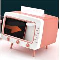 Creative TV Tissue Box Dispenser Storage Napkin Case with Mobile Phone Holder 2 in 1 Tissue Box Office Desk Box Creative TV Appearance with Phone Stand. 