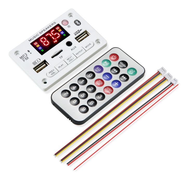 12V Bluetooth 5.0 MP3 Decoding Board Module Wireless Car USB MP3 Player TF Card Slot USB FM with Microphone White