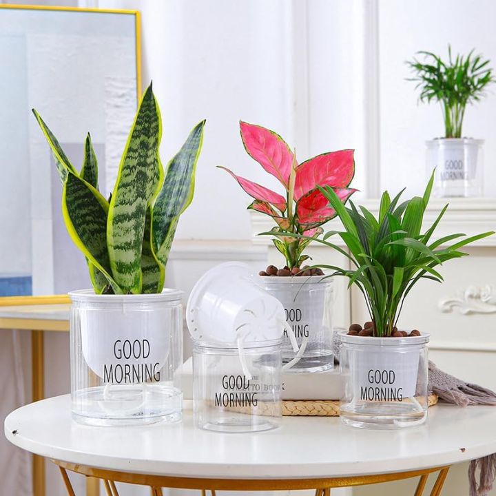 Transparent flower pots automatically absorb water round plastic hydroponic potware creative succulent plant pots 1 PCS