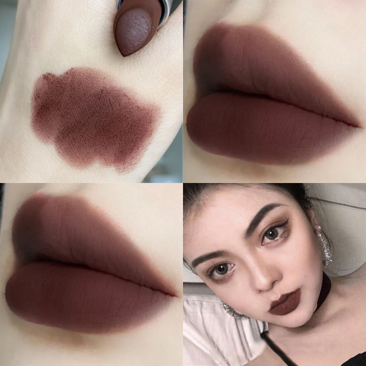 European and American style brown dark dark lipstick vampire aunt red dark purple chocolate brown matte lipstick long-lasting