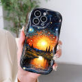 Jizetin for Samsung S23 FE Back Cover Night Sky Cream Wavy Edge Soft Silicone Phone Case.