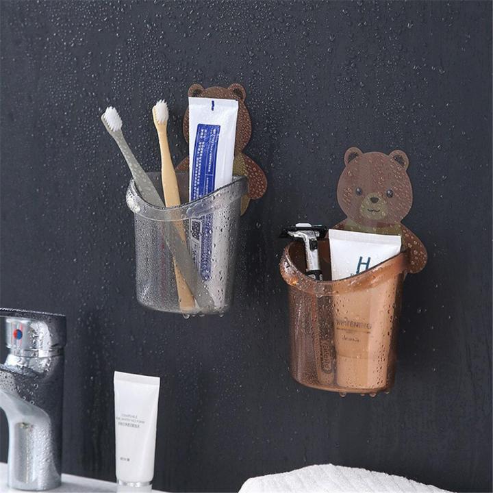 Brush Cup Wall Mounted Shaver Cartoon Self-adhesive Cups Self-draining Toothbrush Holder Bracket Restroom Essentials-Multicolor