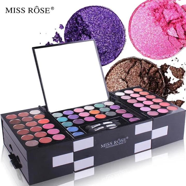 Miss Rose Makeup Case Set Kit-Ultimate Color Combination-Holiday Gift Set Cosmetic Eye Shadow Lip Gloss Blush Brow Combo Palette AOutlierA