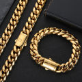 Hip Hop Rock Jewelry Free Custom Logo Name 18K Gold Plated Miami Cuban Link Chain Stainless Steel Bracelet For Men. 