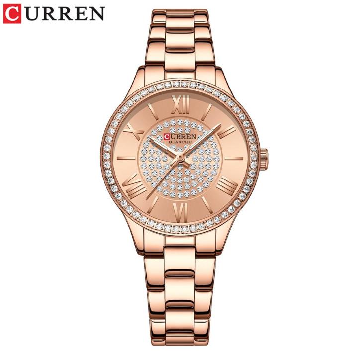 CURREN 9084 Luxury Brand Golden Dial Watches for Women with Stainless Steel  Band Fashion Rhinestones Ladies Wristwatch with Luminous