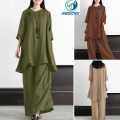 Women's Suit 2PCS O-Neck Long Sleeve Blouse Wide Leg Pant Autumn Vintage Outfits. 
