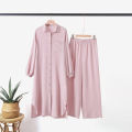 Ladies 2 Pieces Set Islamic Dress Jumpsuit Muslim Top Solid Arabic Blouse and Pants.