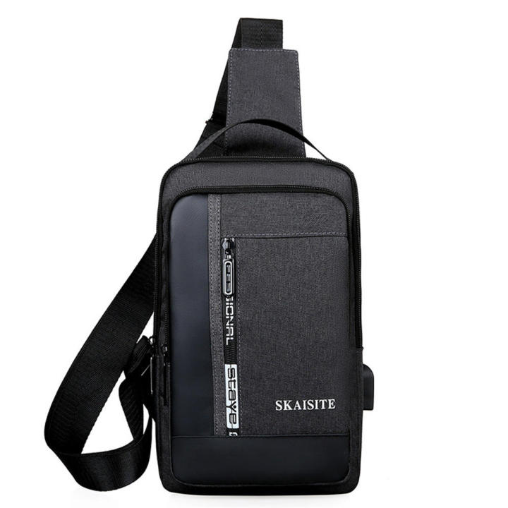 Casual Chest bag Small USB charge shoulder bag Oxford Waterproof USB charging port Nylon Cross bag for Outdoor Male