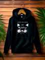 Solid black Color printed (meow) Hoodie 320 GSM Fully Cotton Fabrics Suitable for Women Girls Ladies Hoodie by Tajkiya Fashion.