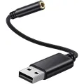 USB to 3.5mm Jack Audio Adapter,for PC, PS4,Mac Etc (0.6 Feet,Black). 