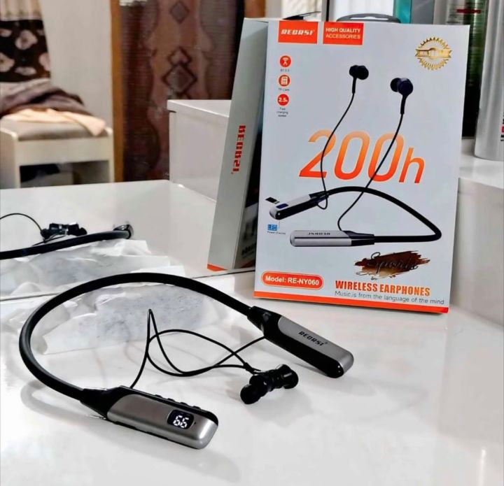 RECRSI RE-NY060 Bluetooth 5.3 Long 200 Hours Battery Backup Neckband Earphone - Supports SD Card Playing