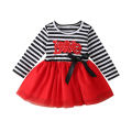 Girls Dress Baby Autumn Clothes Christmas Wholesale Children's Clothes Mesh Skirt Old Man Head Embroidered Striped Princess Skirt. 