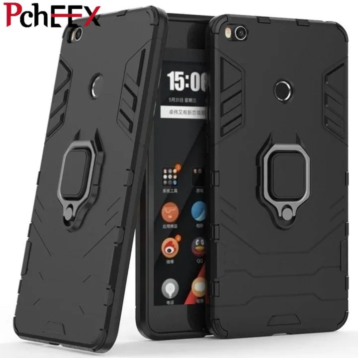 For Xiaomi Mi Max 2 Phone Case, Silicone TPU and Hard PC Luxury Armor Shockproof Metal Ring Holder Cover Phone Casing