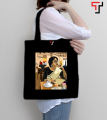 Customizely Illustrated bengali girl with saree Printed Black and White Canvas Tote Bag with Zipper for Girls.