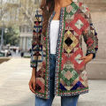 Autumn Coat Butterflies Print Open Stitch Collarless Winter Jacket. 