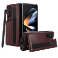 【Solo Yolo】Double Buckle for Samsung Z Fold 5 Mobile Phone Leather Case ZFOLD4/3 Folding Card Insert Protective Shell with Pen Slot.