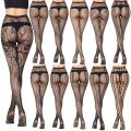 Hot Women Gothic Fishnet Tights Stars Rose Hollow Pattern Mesh Net Stockings Black Bottom Pantyhose Female Lingerie. 