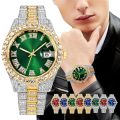 【7Rings Store】(NEW)Luxury Rhinestone Roma Men's Calendar Watch Stainless Steel Band Wristwatches Male Date Relogio.