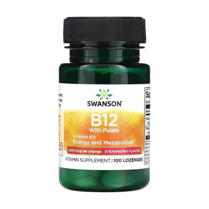 Vitamin b12 100mcg Supplement with Folate Supplement Strawberry  100 Lozenges