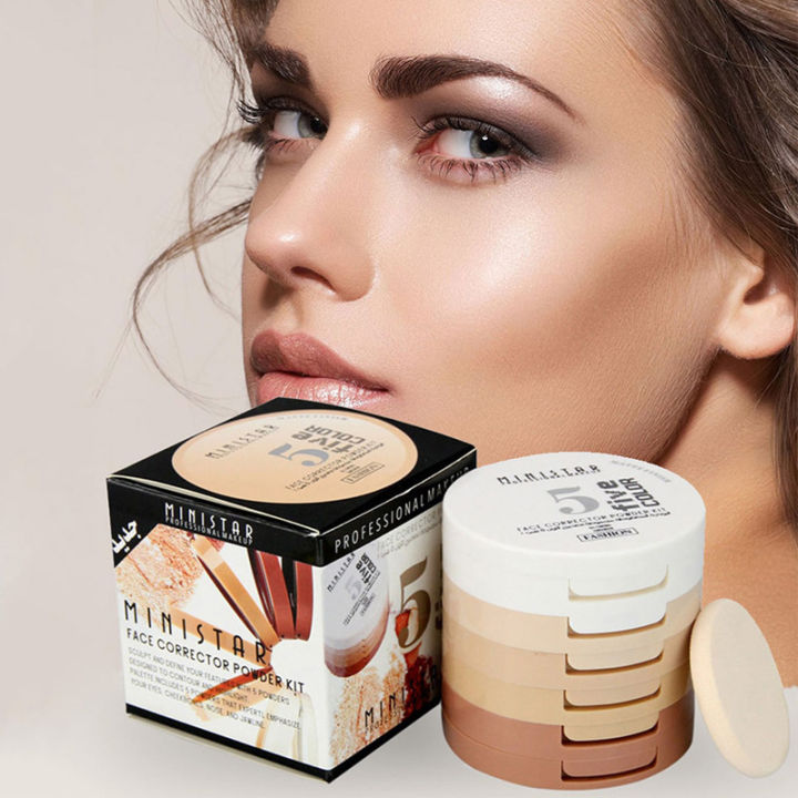 5 In 1 Face Pressed Powder Contour Shading Concealer Foundation Palette foundstion loose setting powders make up powder FeeoiF