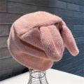 Cute Rabbit Ears Knitted Hats For Women Autumn Winter Warm Panama Soft Rabbit   Beanie Cap Girls Ski Hat. 