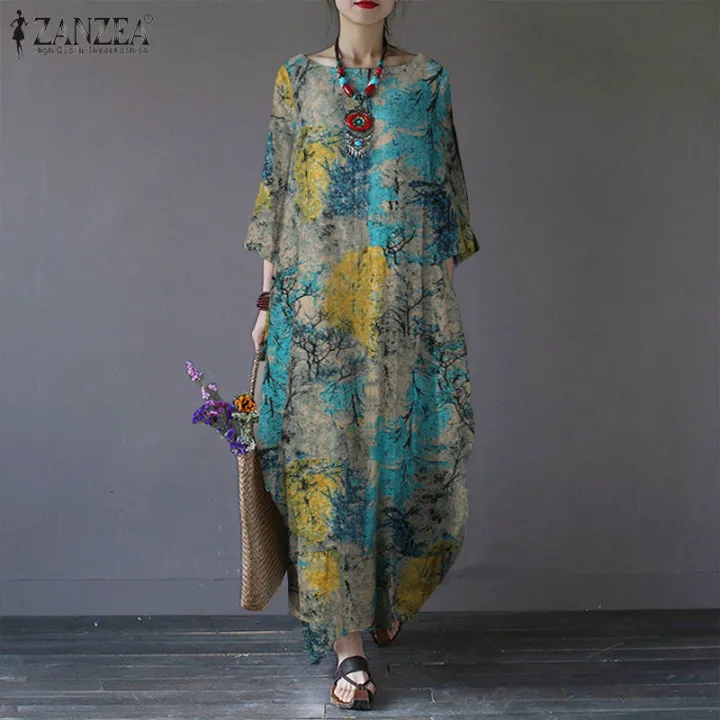 Vintage%20Women%20Sundress%20ZANZEA%20Casual%20Long%20Sleeve%20Printed%20Maxi%20Long%20Dress%20Kaftan%20Female%20Baggy%20Floral%20Vestidos%20Dresses%20House%20Foocus%20-%20Image%202