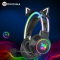 ONIKUMA Gaming Headset with Dynamic RGB Light Detachable Cat Ears Mouse Holder Esports Package Wired Headphones with Mic for PC. 
