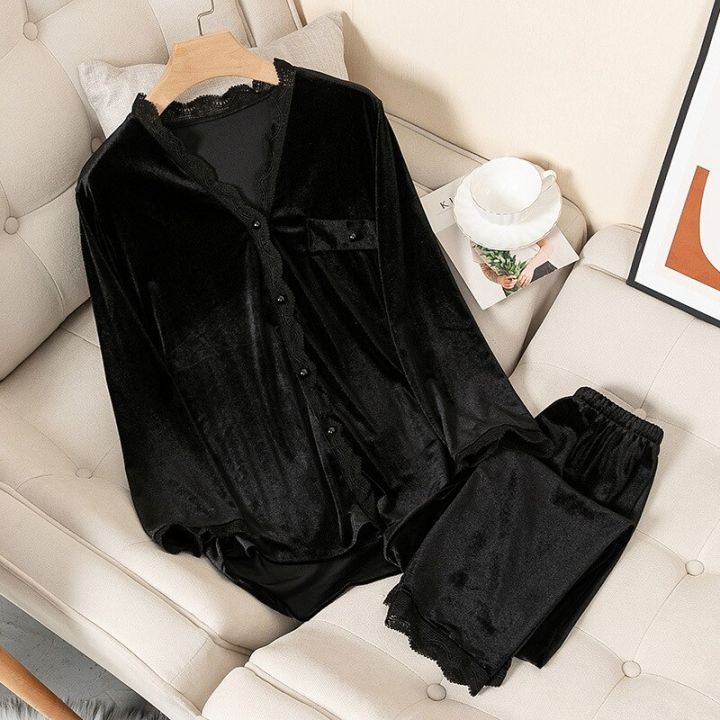 Velvet%20Pajamas%20Women%20Autumn%20Winter%20Sleepwear%20Long%20Sleeve%20Casual%20Nightwear%20Pyjamas%20Suit%20Loose%20Home%20Clothes%20Lace%20Trim%20Sleep%20Set%20-%20Image%206