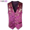 Mens Luxury Red Paisley Bronzing Steampunk Waistcoat Slim Fit V Neck Wedding Suit Vests Men Gothic Aristocrat Victorian Gilet. 