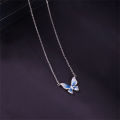French Gradual Blue Enamel Butterfly Wing Pendant Necklace For Women Silver Color Neck Chain Exquisite Jewelry Gift For Girls.