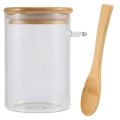 Glass Food Airtight Canister Castor Lid Storage Tank Jar Bamboo Food Container with Wooden Spoon. 