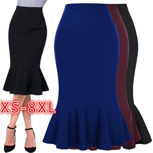 2022 New Fashion Women's Causal Mermaid Hips-Wrapped Pencil Skirt Fishtail Skirt Slim High Waist A-line Dress XS-8XL