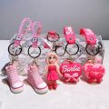 Cartoon Barbie Pvc Keychains Pink Barbie Figure Love Heart Pendant Key Chains Women Bag Car Key Holder Keyrins Accessories Gifts.