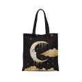 Retro Moon Art Tote Bag Women's Daily Casual Shopping Black One Shoulder Canvas Bag For Men Women ECO Groceries Bag With Zipper.