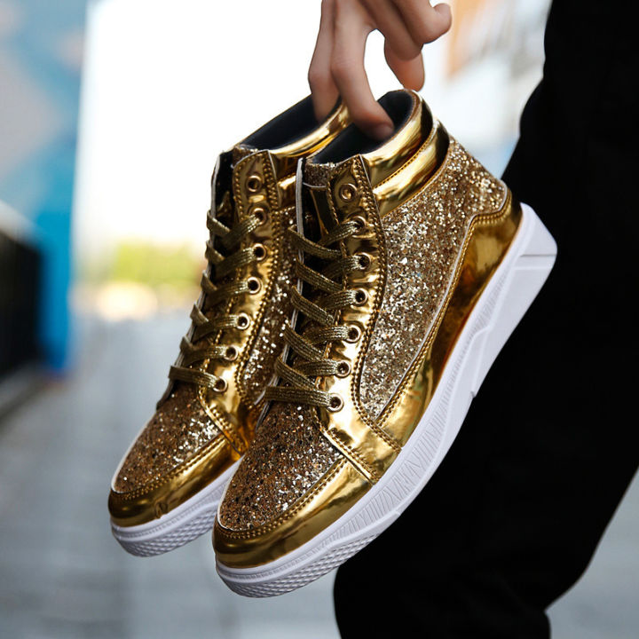 2020 Fashion Men High Top Sneakers Male Ankle Boots Gold Luxury
