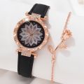 Women's Watch Flower Fashion Quartz Watch Sparkling Rhinestone Analog Wrist Watch & 1pc Rose Flower Bracelet, Gift For Mom Her.