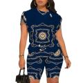 Summer Fashion Print Two Piece Set Women Casual Round Neck Short Sleeve Tshirt Shorts Two Piece Set Women. 