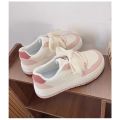 Kawaii Canvas Casual Sneakers for Women, Comfortable Knitted Upper, PVC Outsole, Size 36-40, Pink and White. 