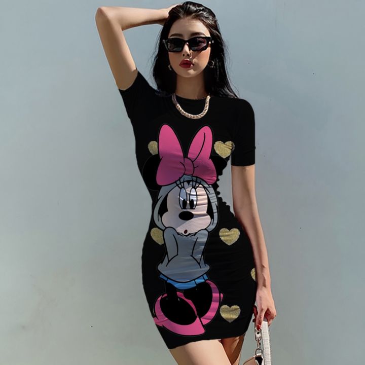 2023%20New%20Disney%20Mickey%20Mouse%20Print%20Dress%20Women%20Summer%20O%20Neck%20Tight%20Skirt%20Ladies%20Casual%20Dress%20Fashion%20Cartoon%20Age%20Reducing%20Dress%20-%20Image%204