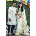 New Exclusive Designer Half Silk Saree And Dhupiyan Panjabi For Combo Couple Dress - Saree Elegance Redefined for Couples.