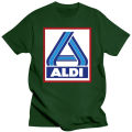 Aldi T shirt logo store Aldi supermarket redneck Cadi car park Products food purchase. 