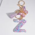 A To Z Purple Heart Filled Letter Keychain Women Wallet Charms 26 Initials Alphabet Butterfly Tassel Pendant Key Rings Accessory. 