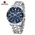 1pc New REWARD Mens Watch Waterproof Sport Wristwatch For Men Stainless Steel Business Quartz Watches Clock Gift For Father Birthday. 