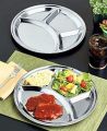 Stainless Steel Round Dining Plate With 4 Compartments - Ideal For Lunch And Dinner. 