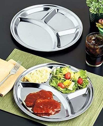 Stainless%20Steel%20Round%20Dining%20Plate%20With%204%20Compartments%20-%20Ideal%20For%20Lunch%20And%20Dinner%20-%20Image%203